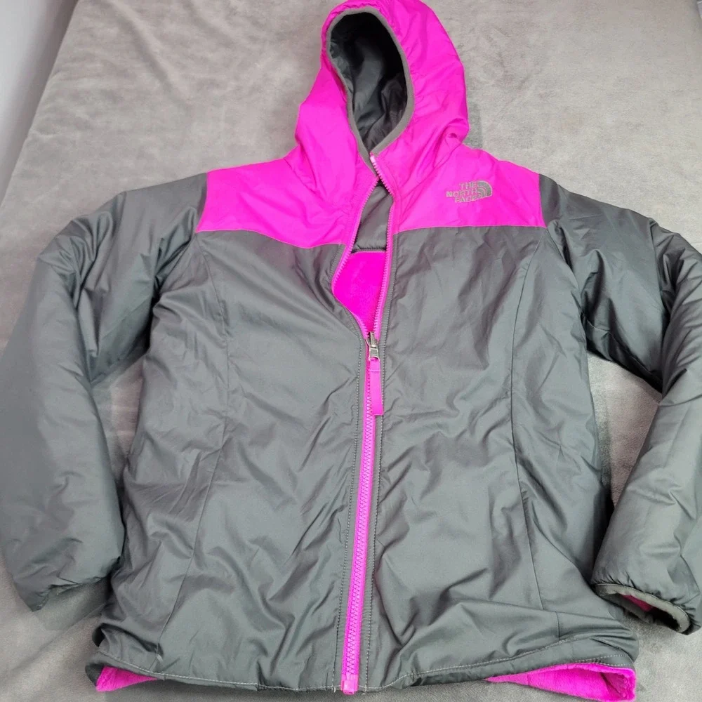 The North Face Girls Reversible‎ Mossbud Swirl Jacket Pink Grey M 10/12 CSC9